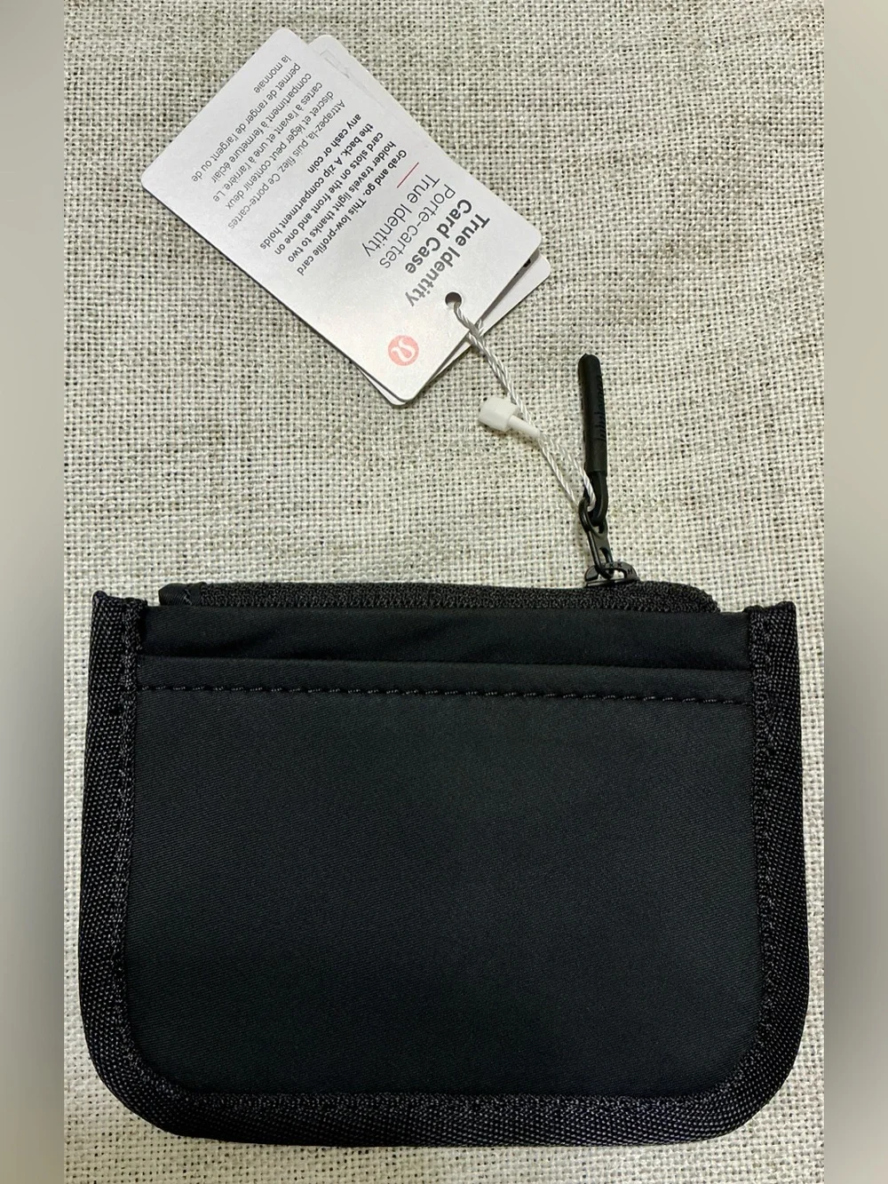 Lululemon True Identity Card Case Black Zip Water Repellent Wallet NWT